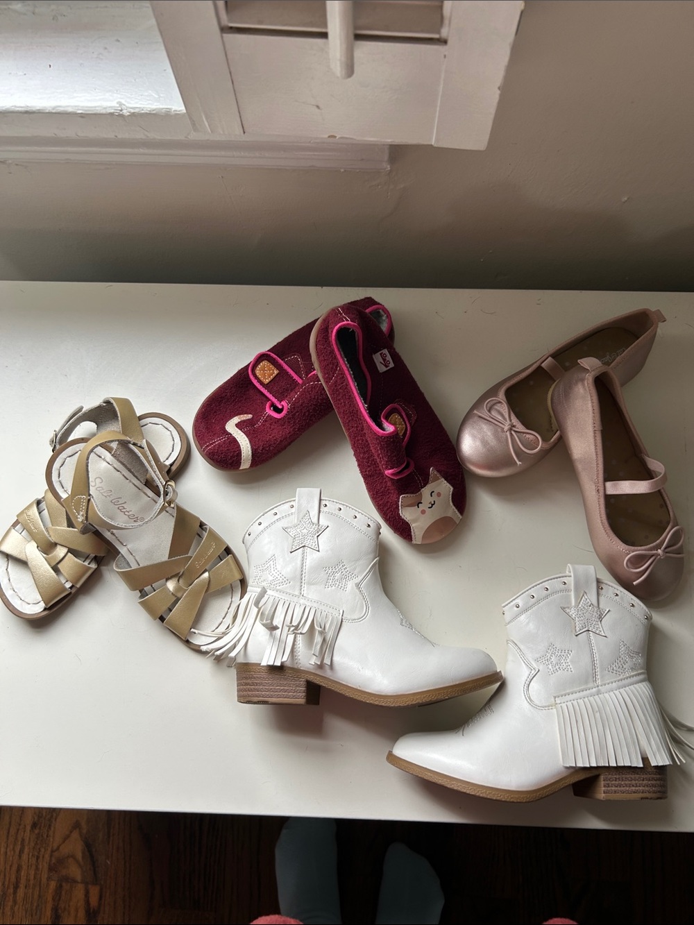 Kids White Fringe Cowboy Boots with Star Accent